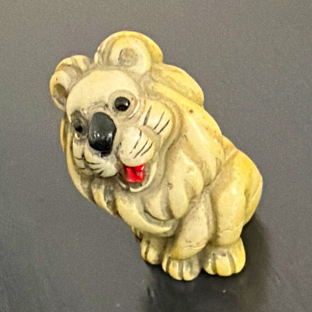 Hand Painted Ceramic 2” Lion Figurine Small Matte Finish Beige Gray Black Red